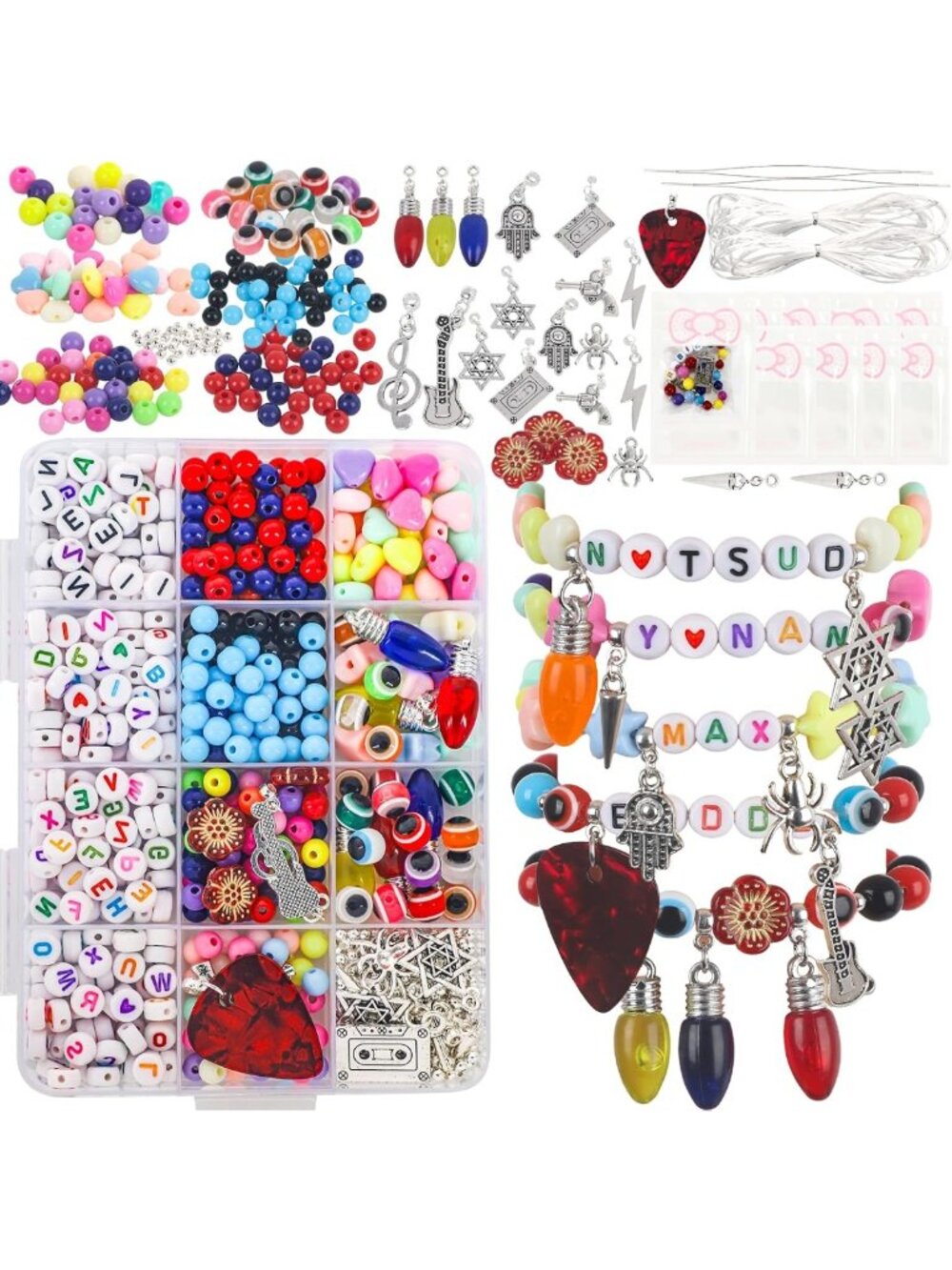 DIY Friendship Bead Bracelet Making Kit - Rubber Band Charm Jewelry Set